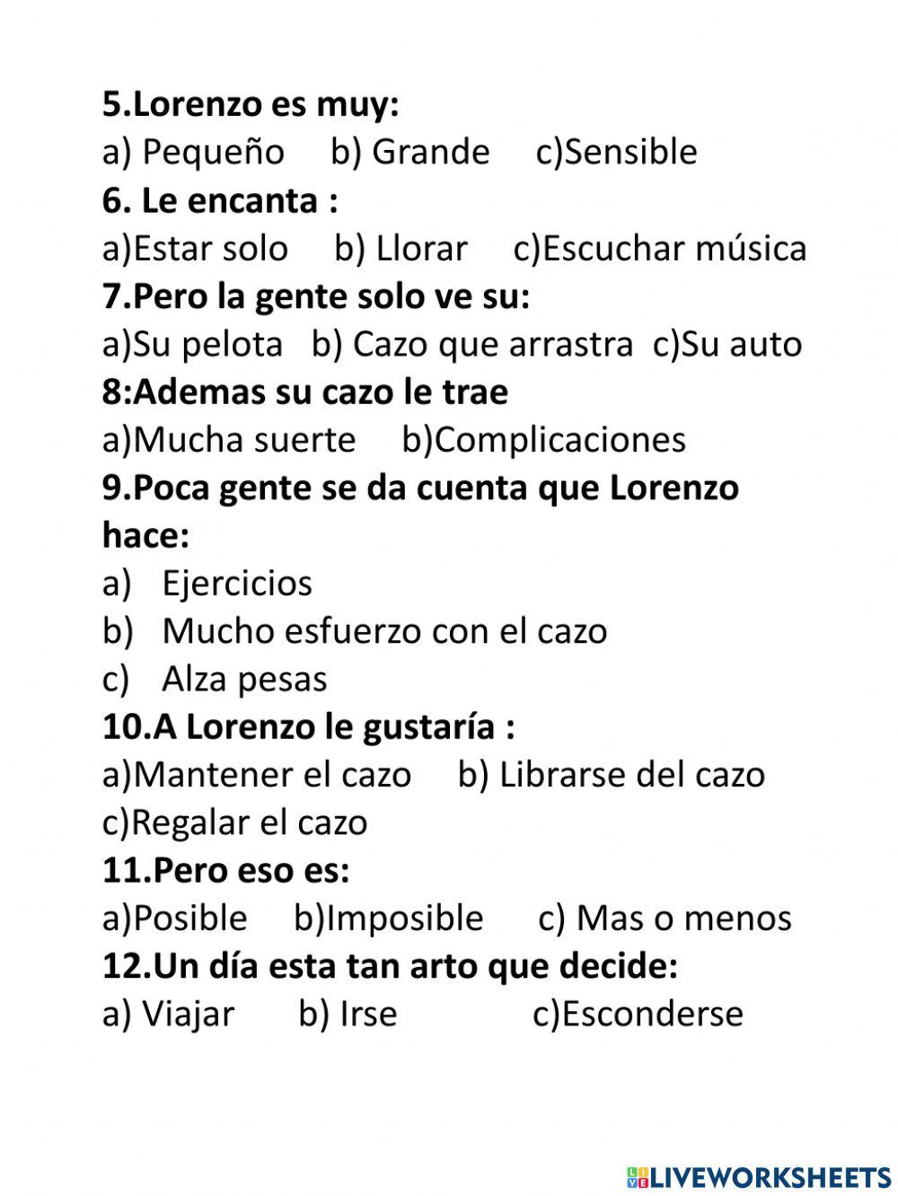 Control de lectura El cazo de Lorenzo