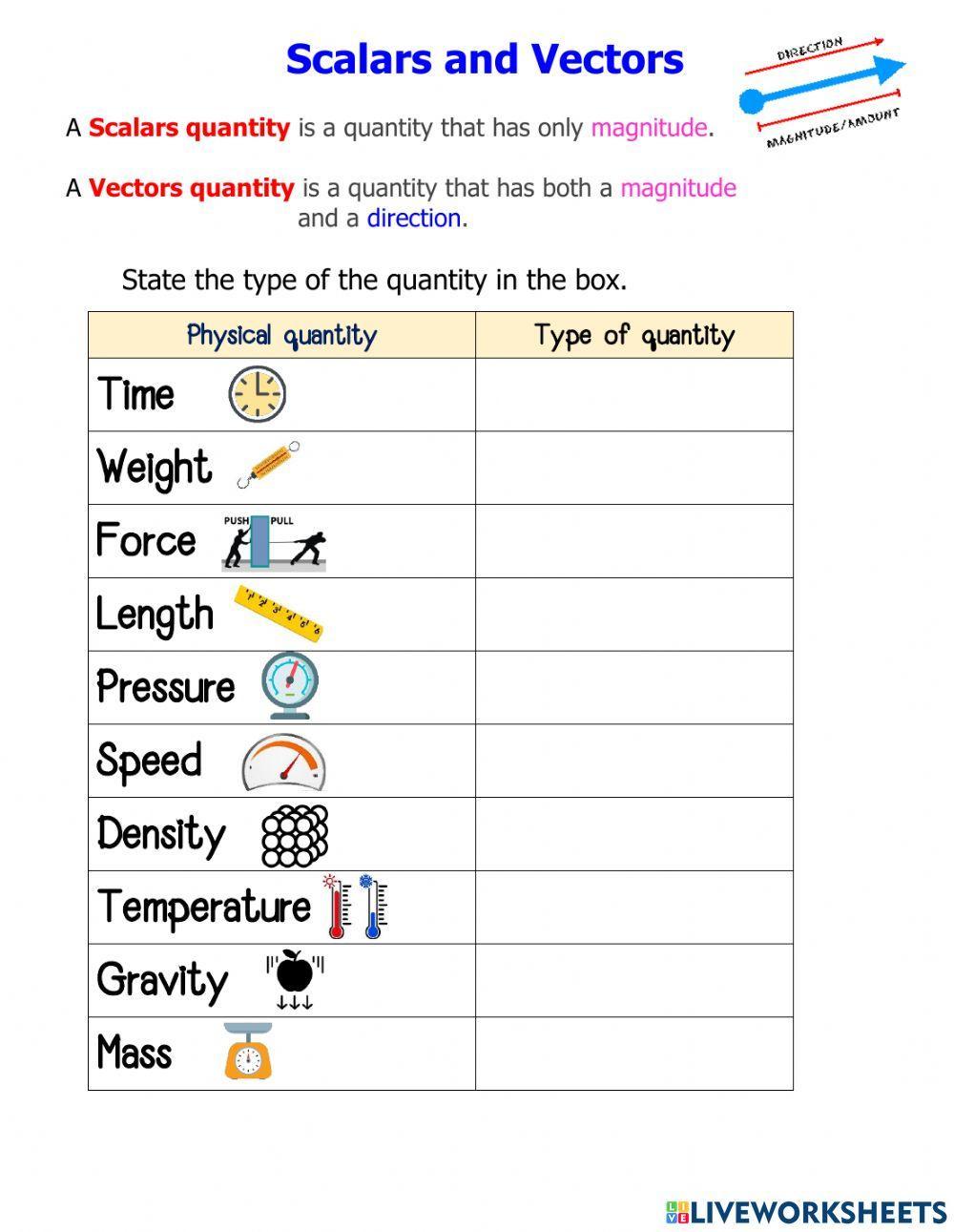 Vector and scalar worksheet | Live Worksheets Vector and scalar worksheet | Live Worksheets