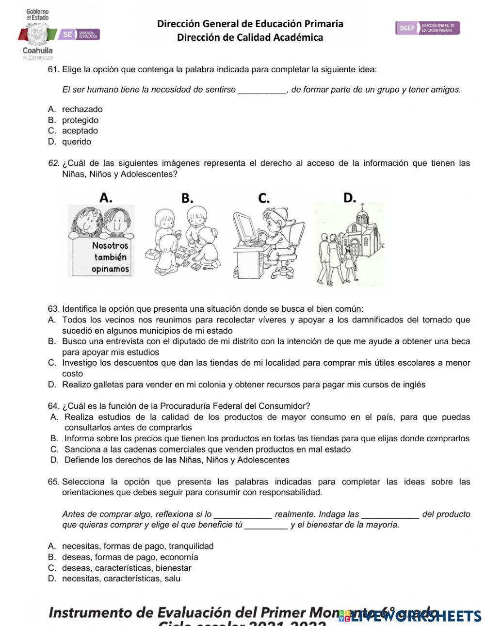 Examen Formación Cívica y Ética