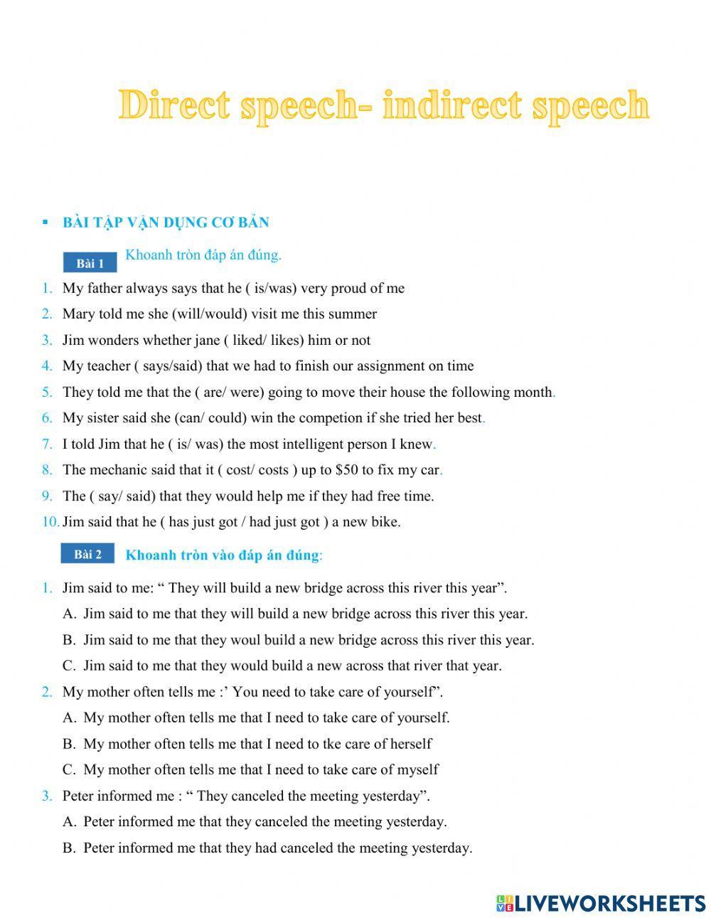 Grade 9. direct speech-indirect speech