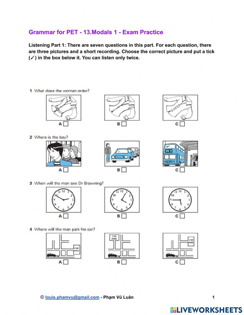Grammar for PET - 13.Modals 1 - Exam Practice