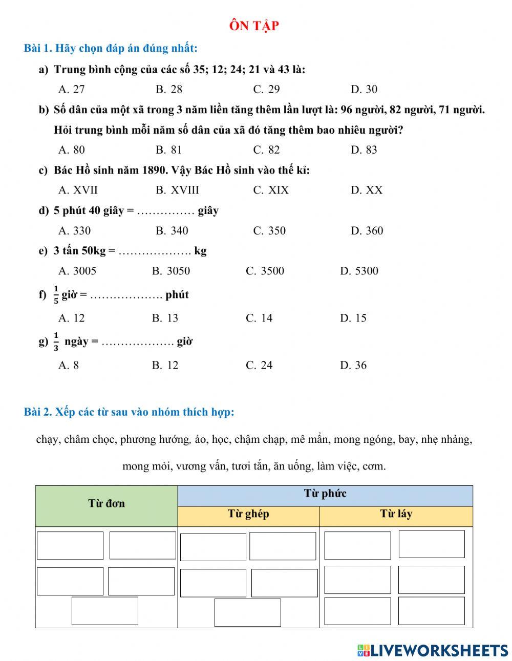 Ôn tập Toán - TV