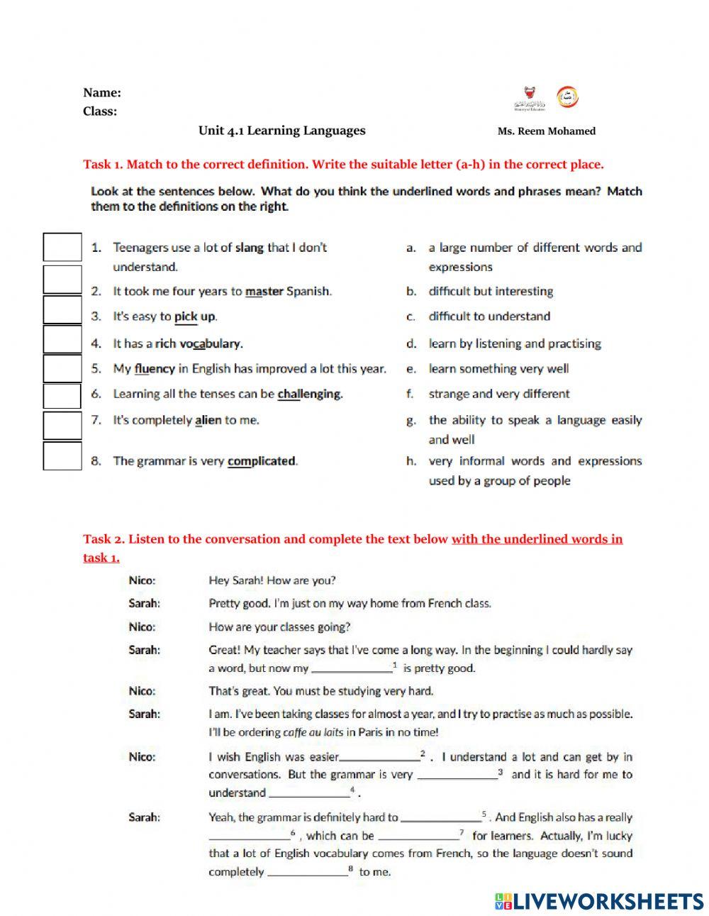 Learning Languages- vocab & listening