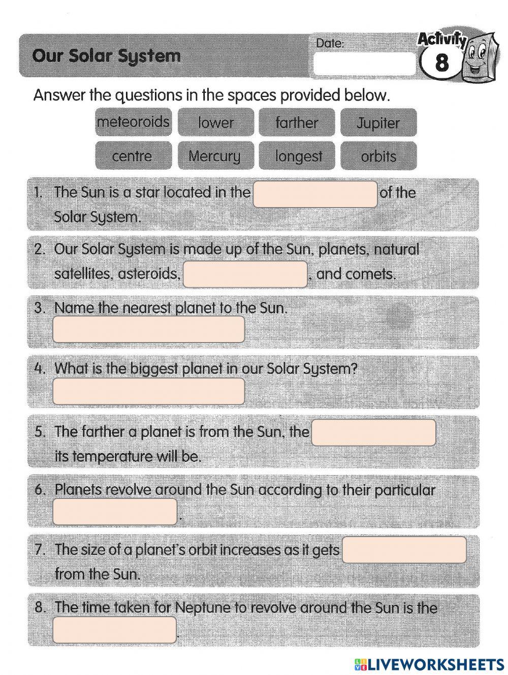 Science Year 3 PdPR Week 36 Wednesday 27th October 2021 UNIT 9 THE SOLAR SYSTEM - Revolution Time of The Planets - WORKSHEETS