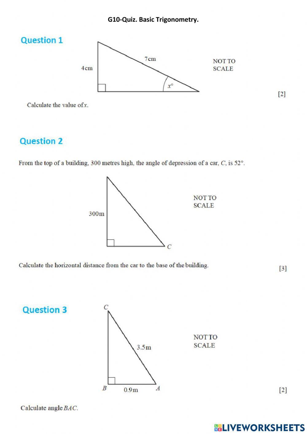 Trigonometry quiz worksheet | Live Worksheets