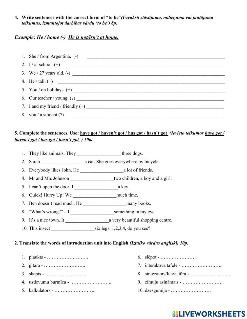 Test on Introduction unit