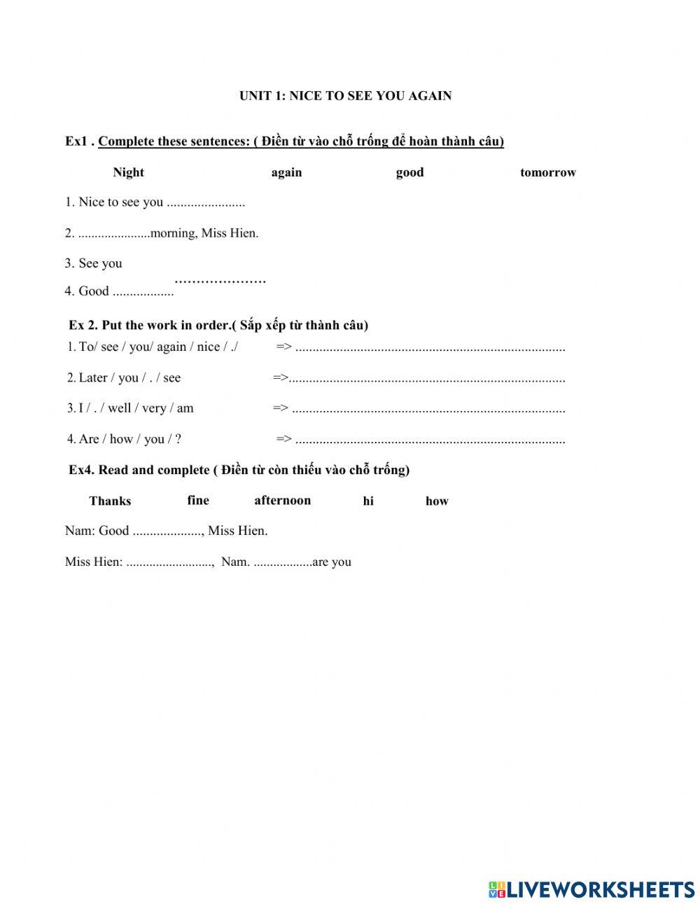 Unit 1: Nice to see you again