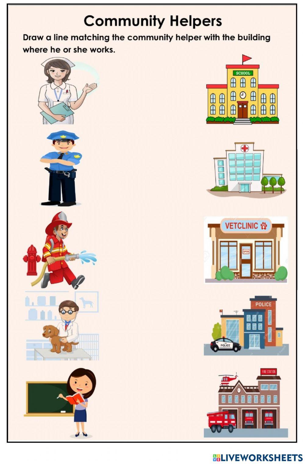Community Helpers exercise for Kindergarten Live Worksheets
