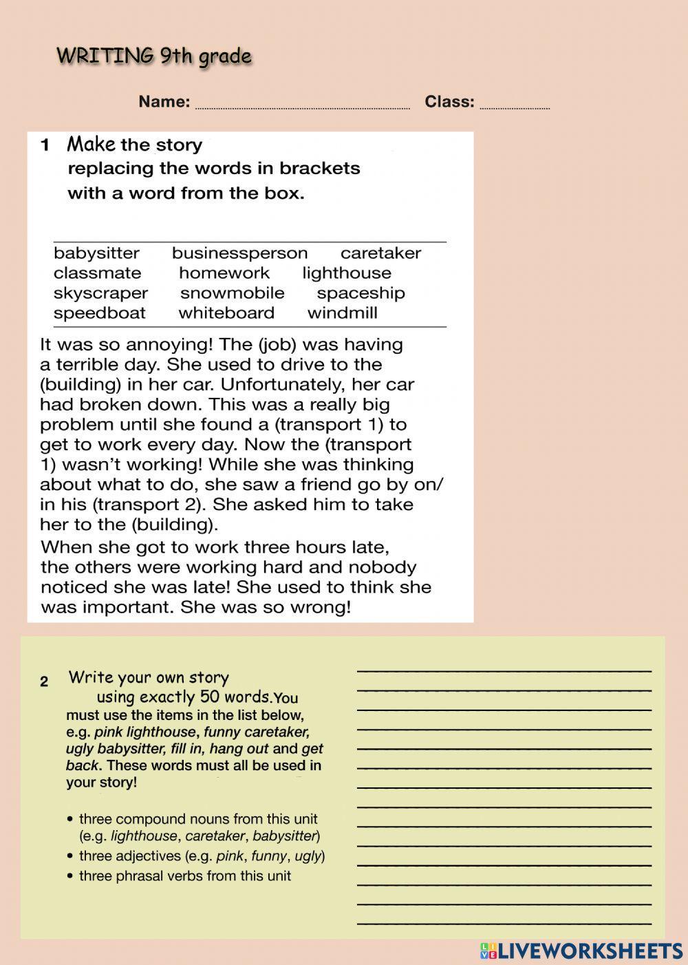Writing 9 exercise | Live Worksheets