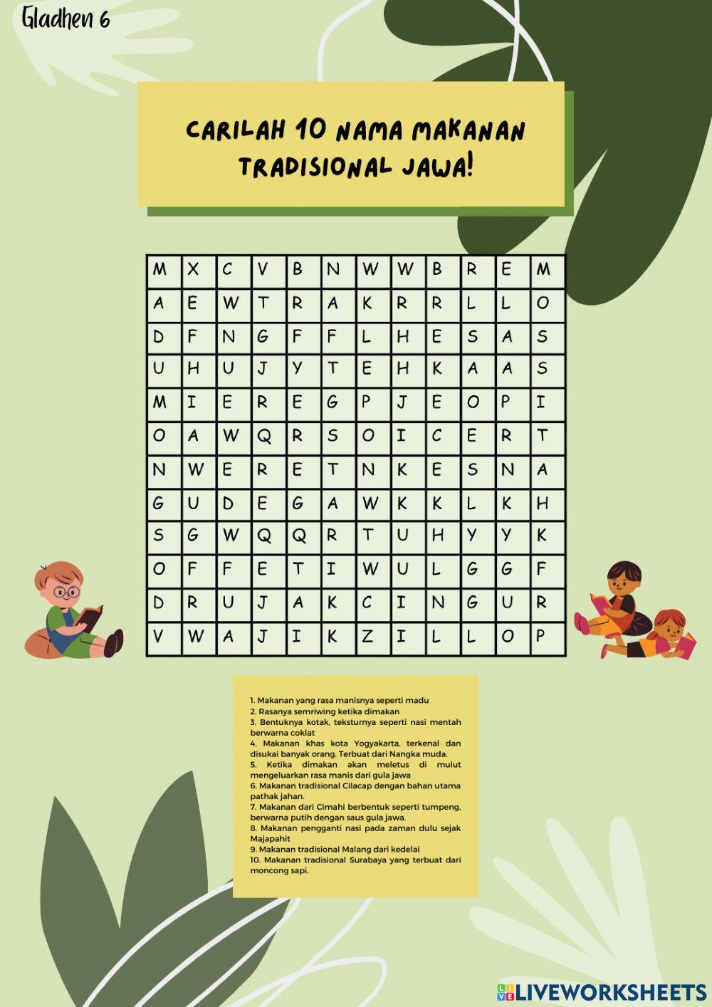 Word Search Puzzle-Makanan Tradisional Jawa