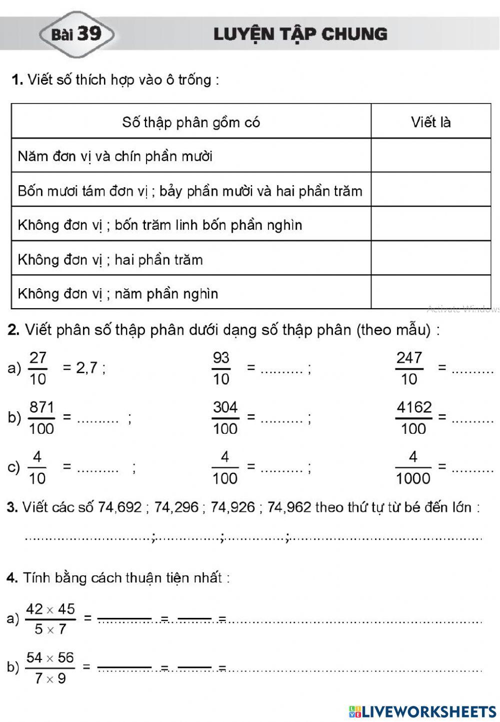 SBT Bài 39: Luyện tập chung