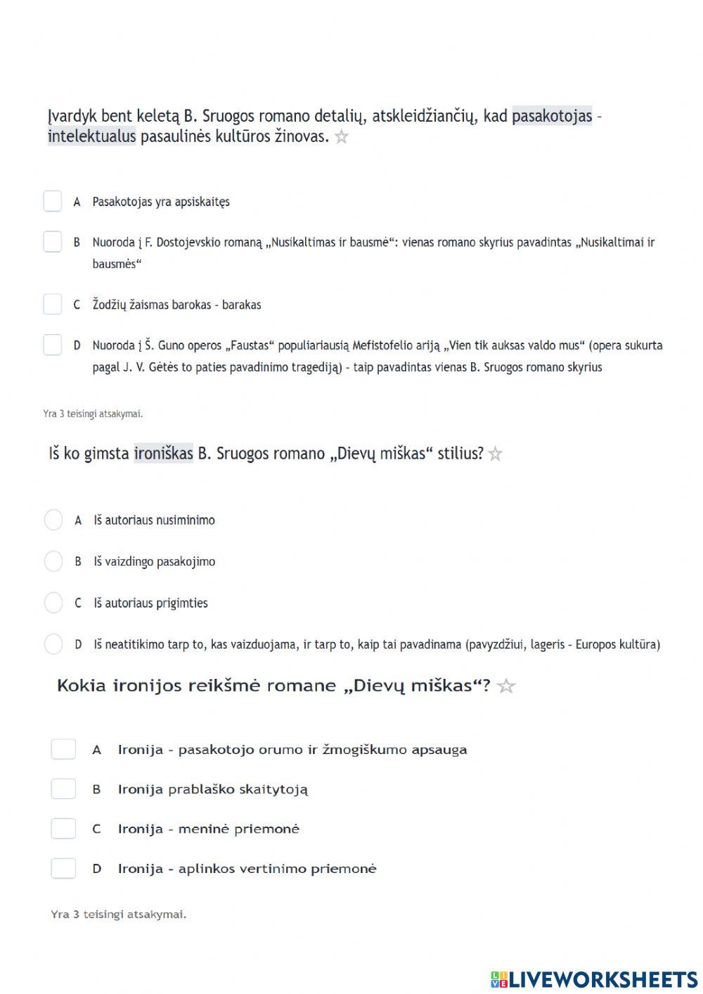 Testas. B. Sruoga -Dievų miškas-