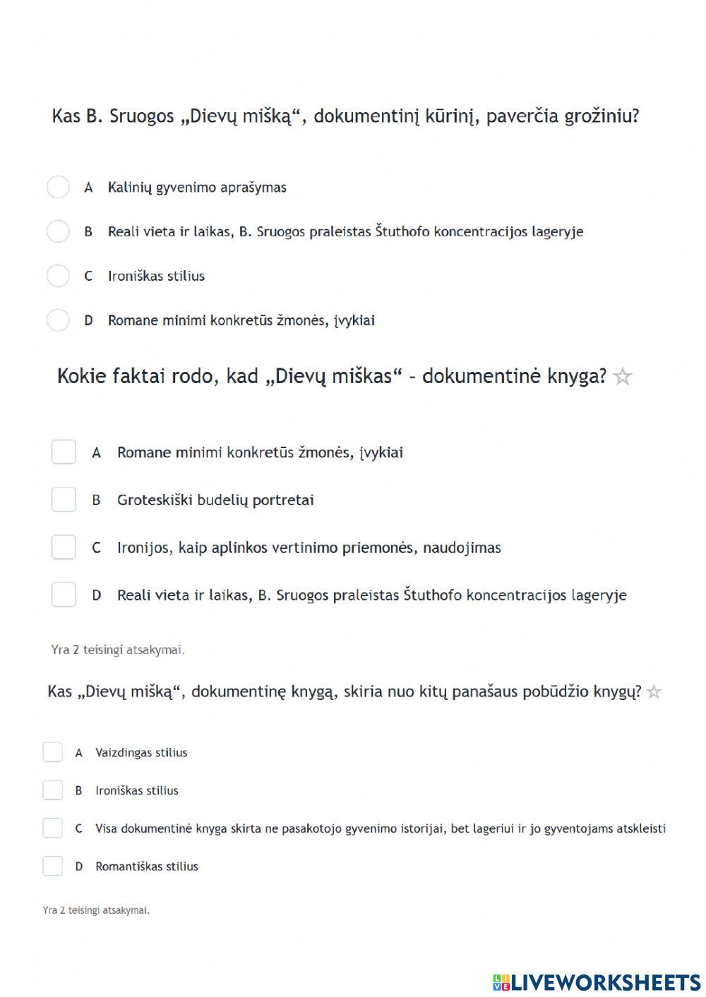 Testas. B. Sruoga -Dievų miškas-