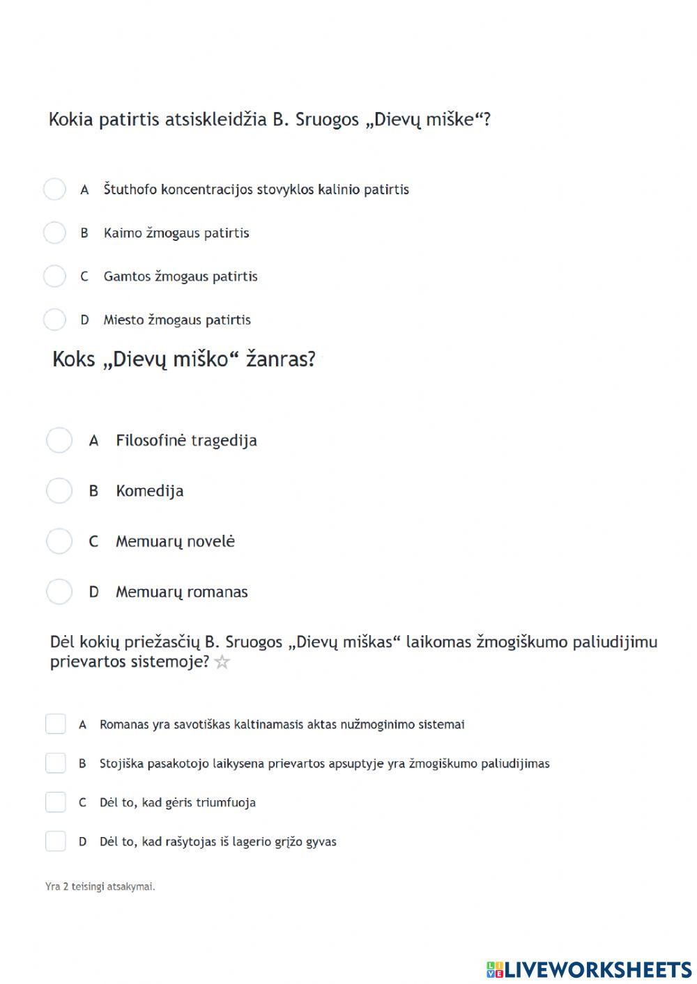 Testas. B. Sruoga -Dievų miškas-