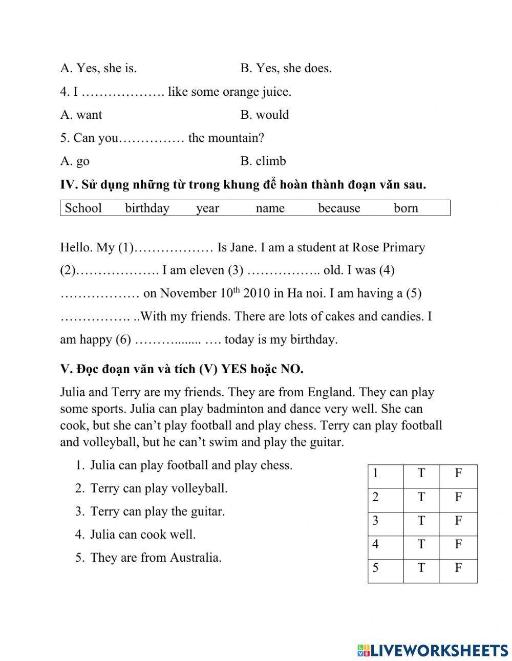 Midterm test- grade 4