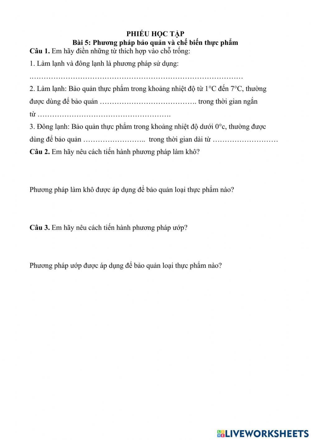 Bài 5: Phương pháp chế biến và bảo quản thực phẩm