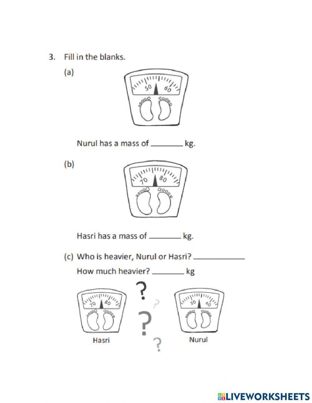 Comparing mass in kg