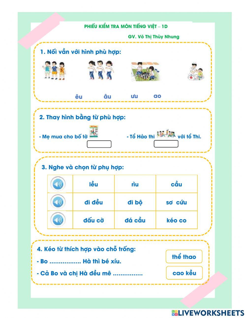 Phiếu kiểm tra Môn Tiếng Việt tuần 7