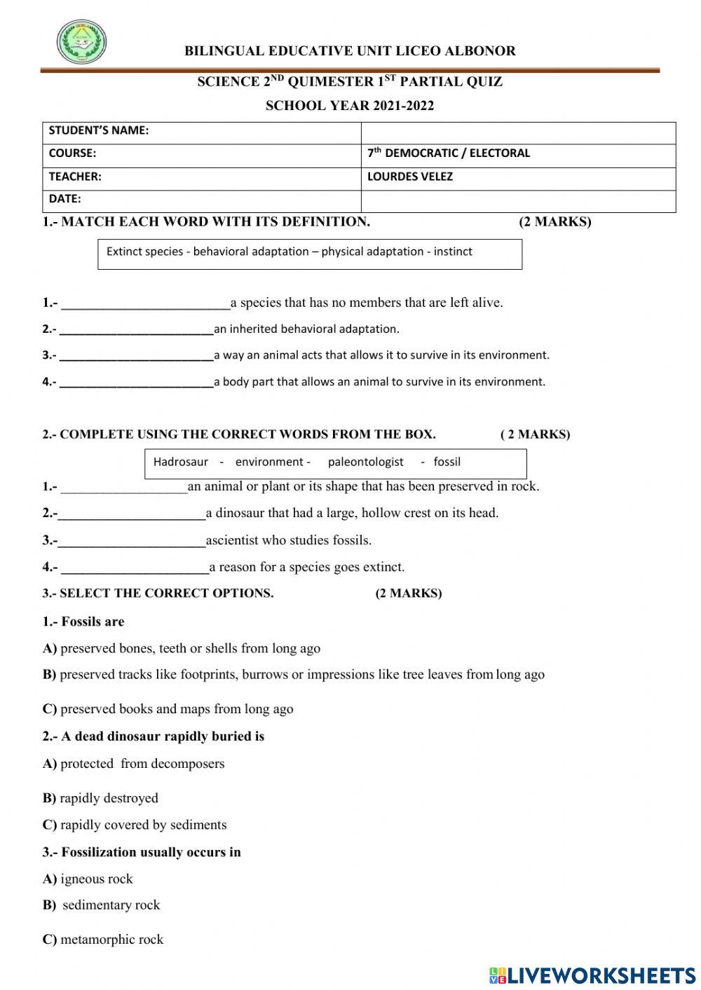 Fossils and Systems of the body