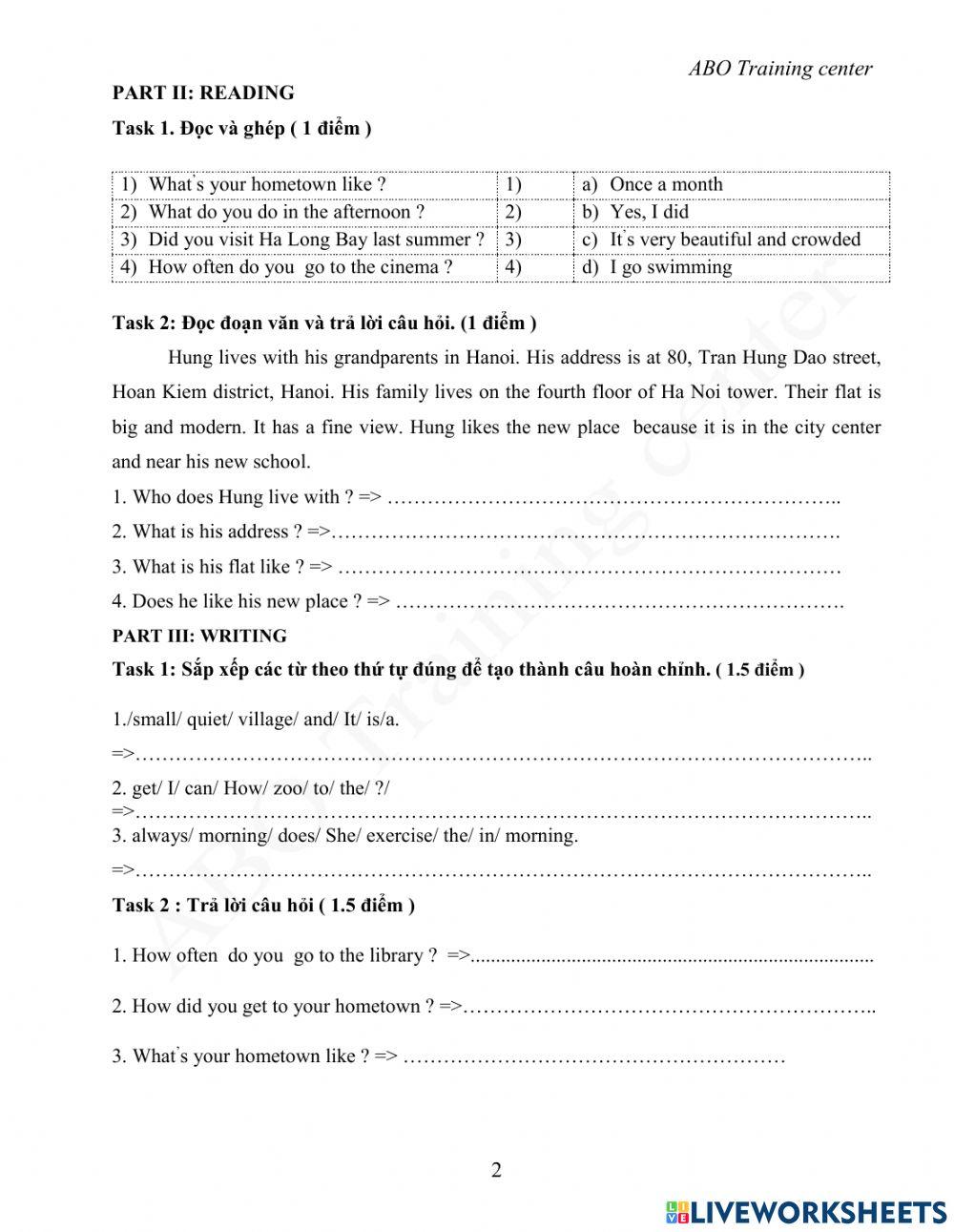 Grade 5 mini test (ktra giữa kì 1)