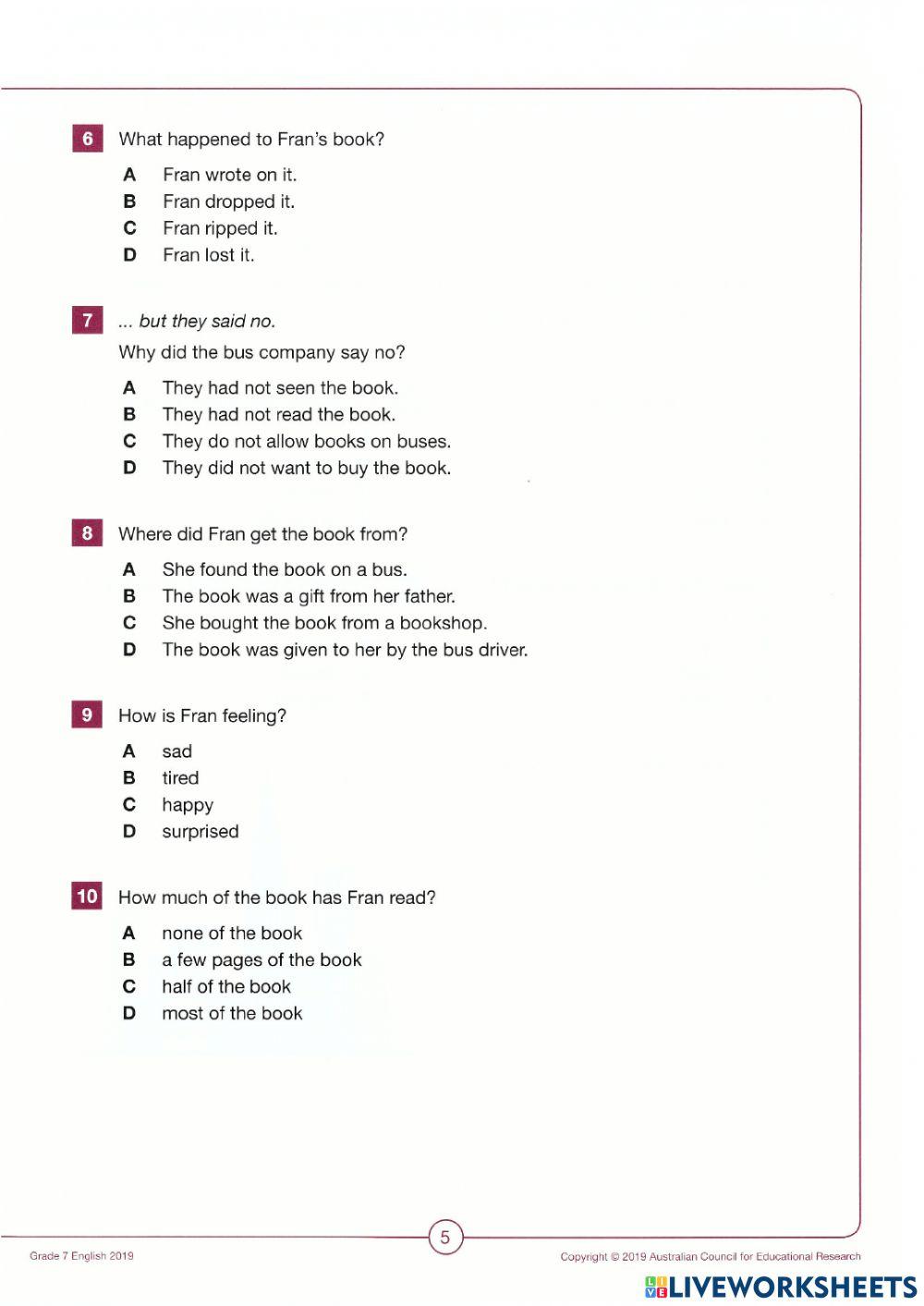IBT , Grade 7 , Reading Sample 1