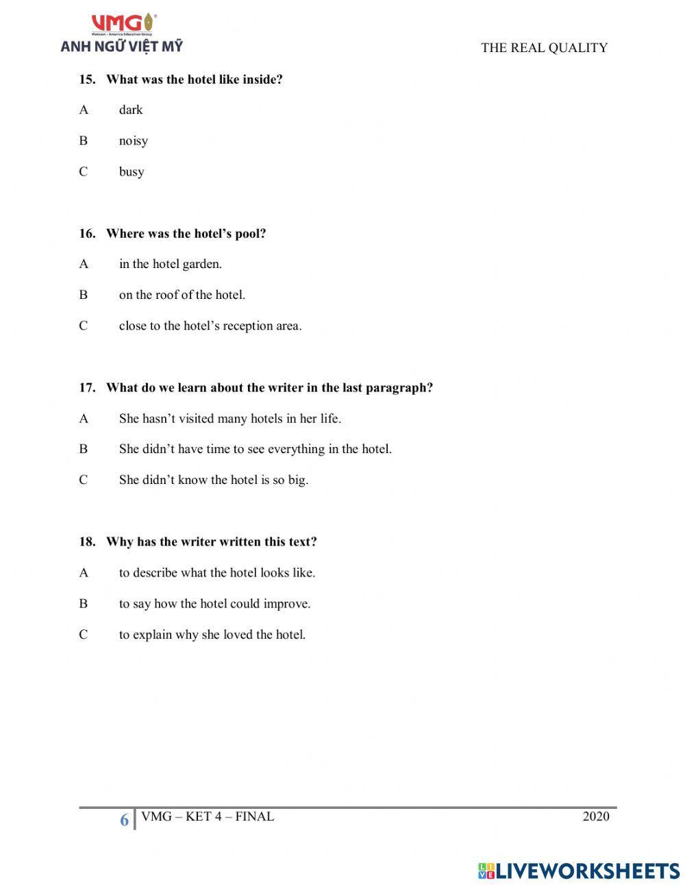 Ket 4 - final test - reading