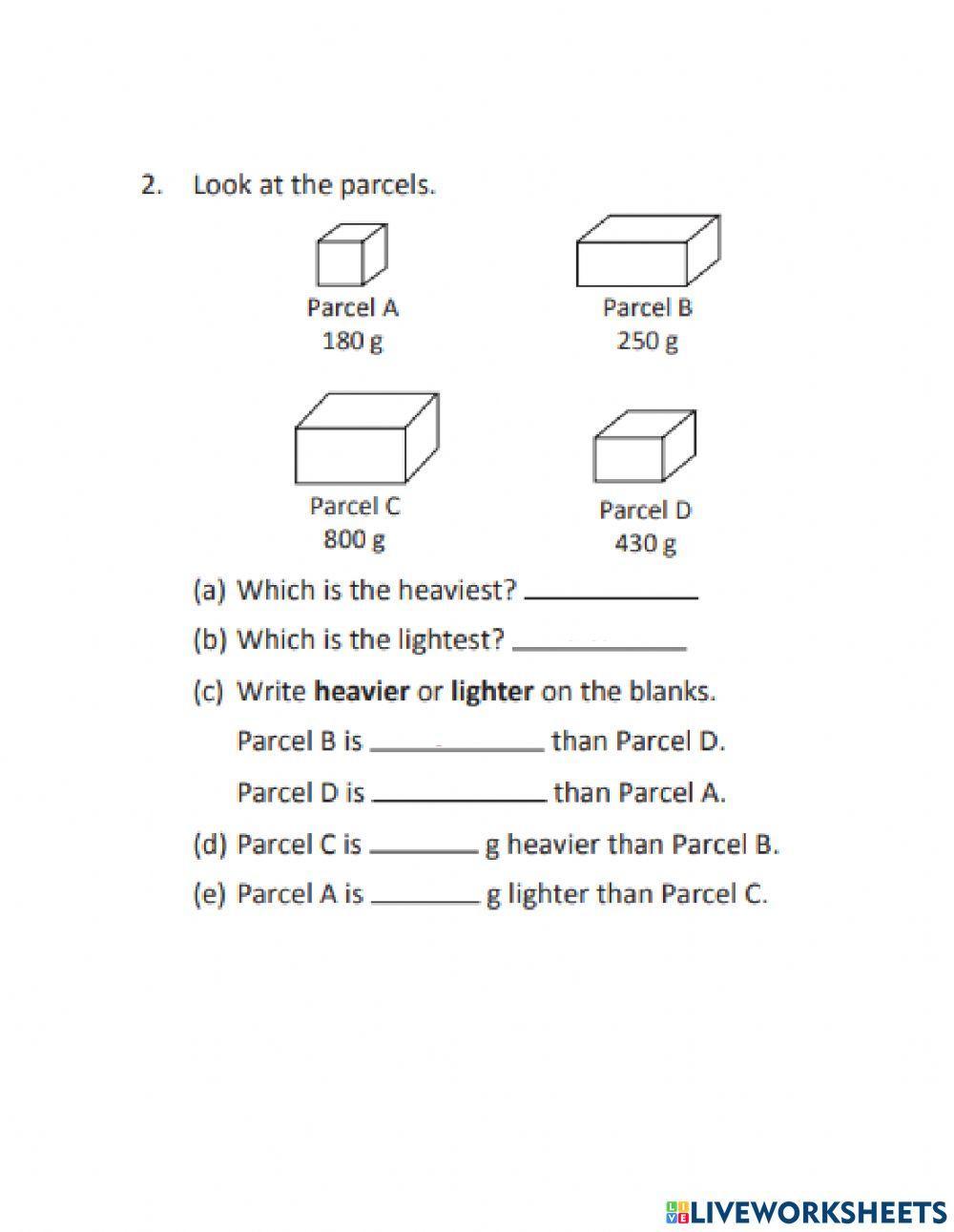 Comparing mass in grams