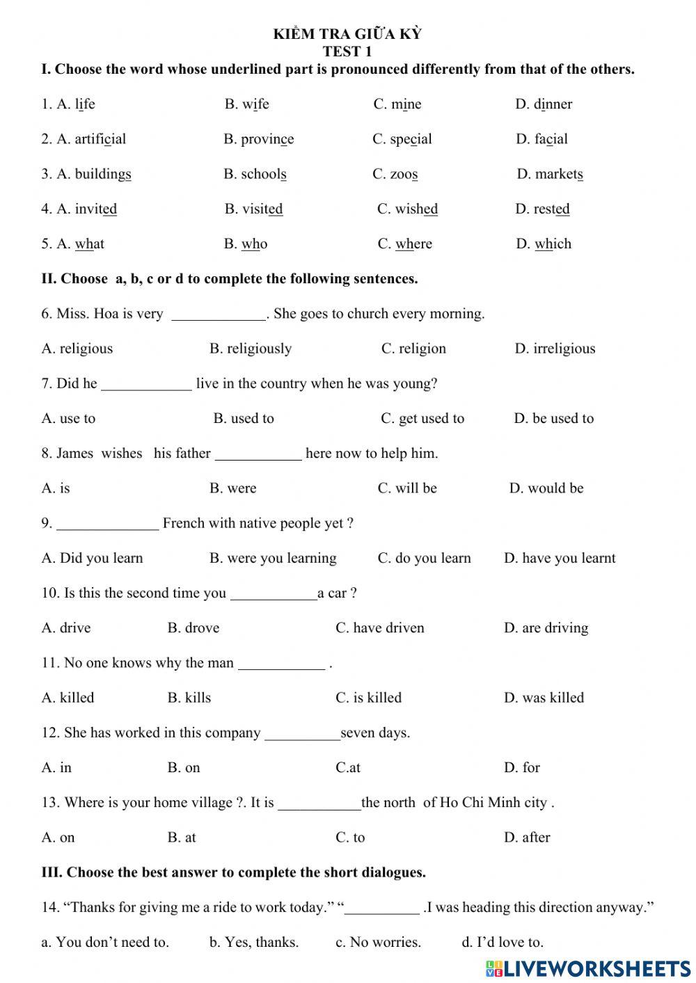 English 9 - kiểm tra giữa kỳ