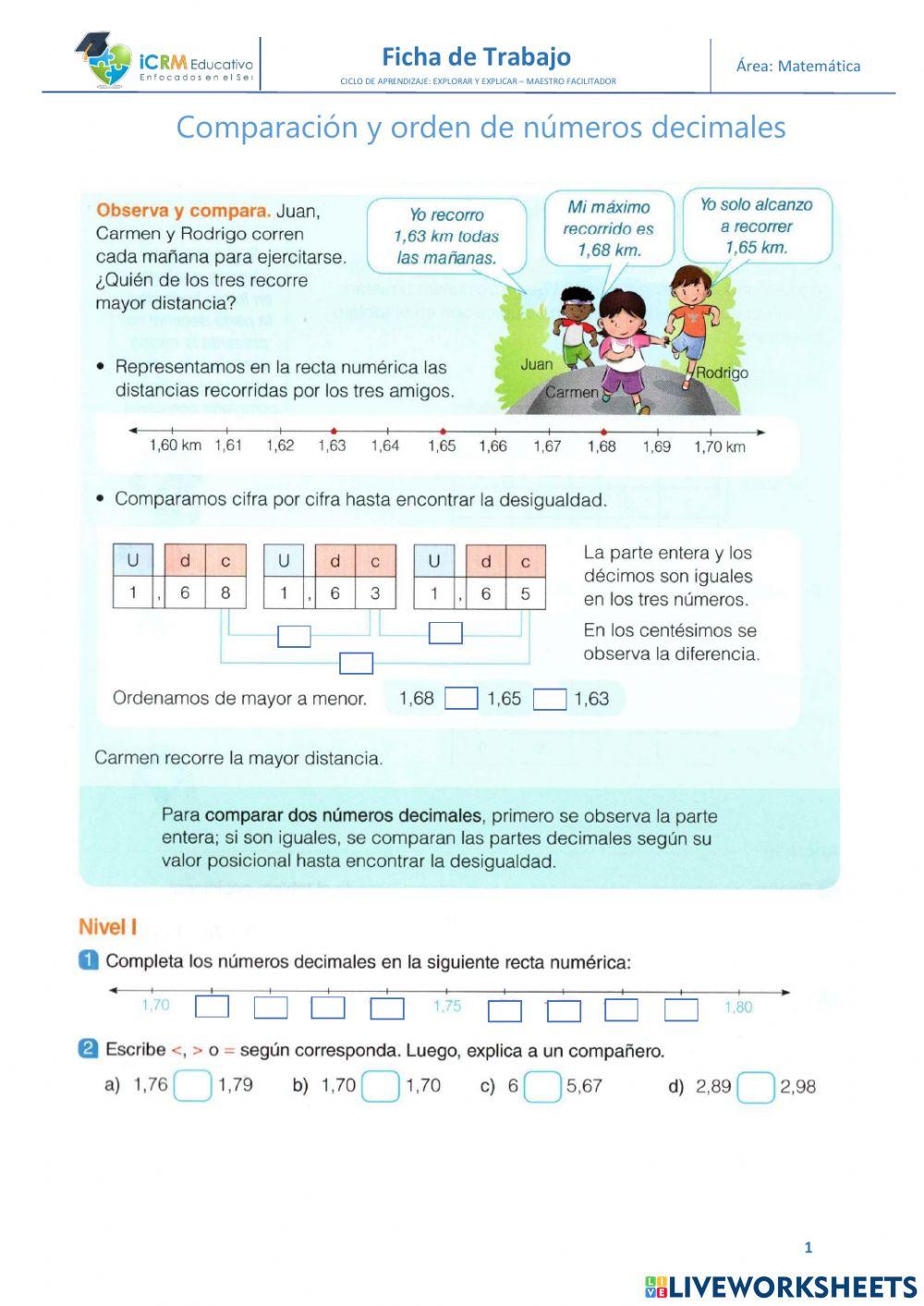 Comparación de decimales