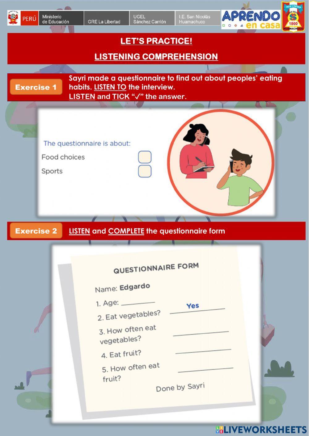 Week 29 - ENGLISH A1 - Experience 8 - Activity 2. Healthy food habits