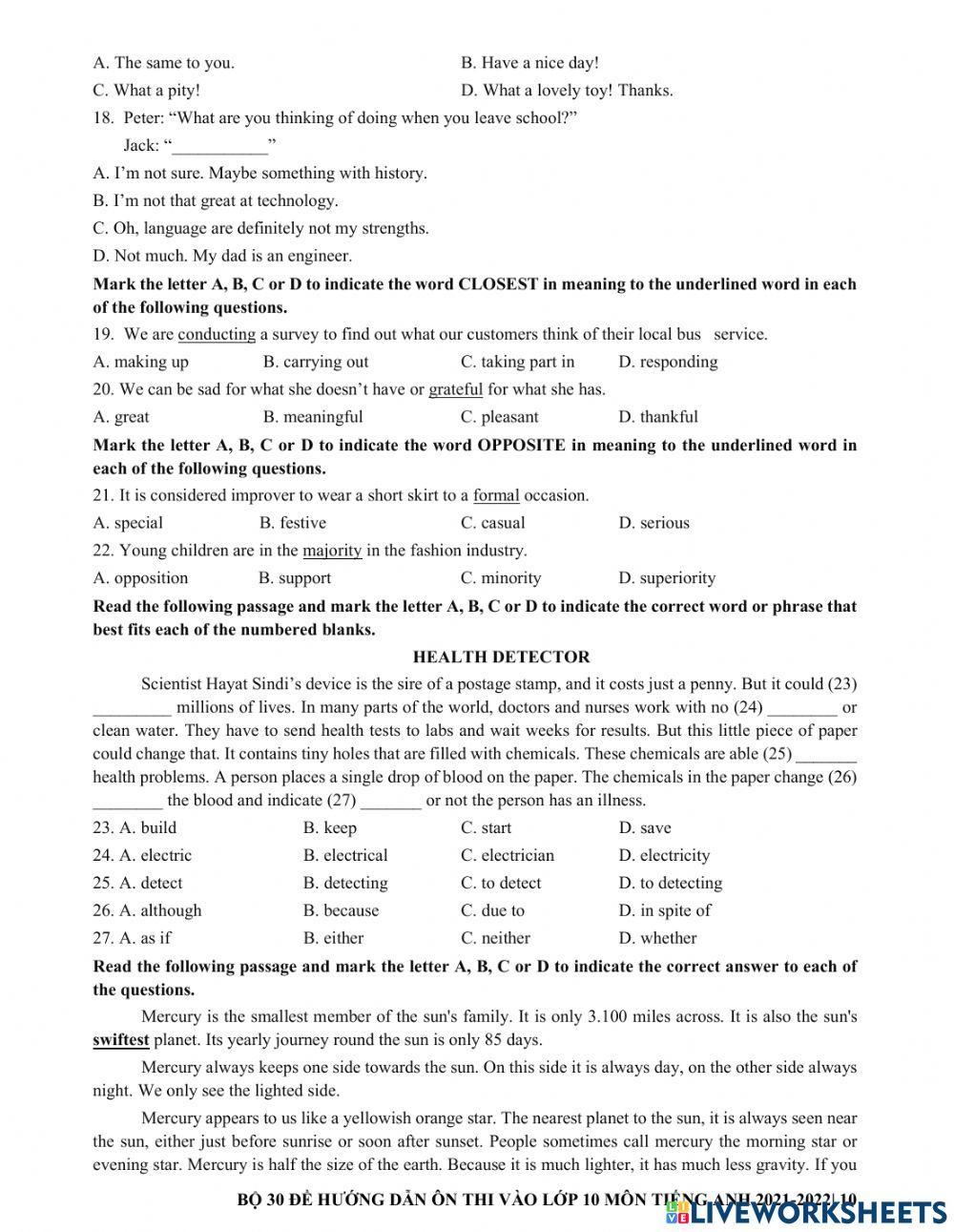 Ôn thi vào 10 - đề 3