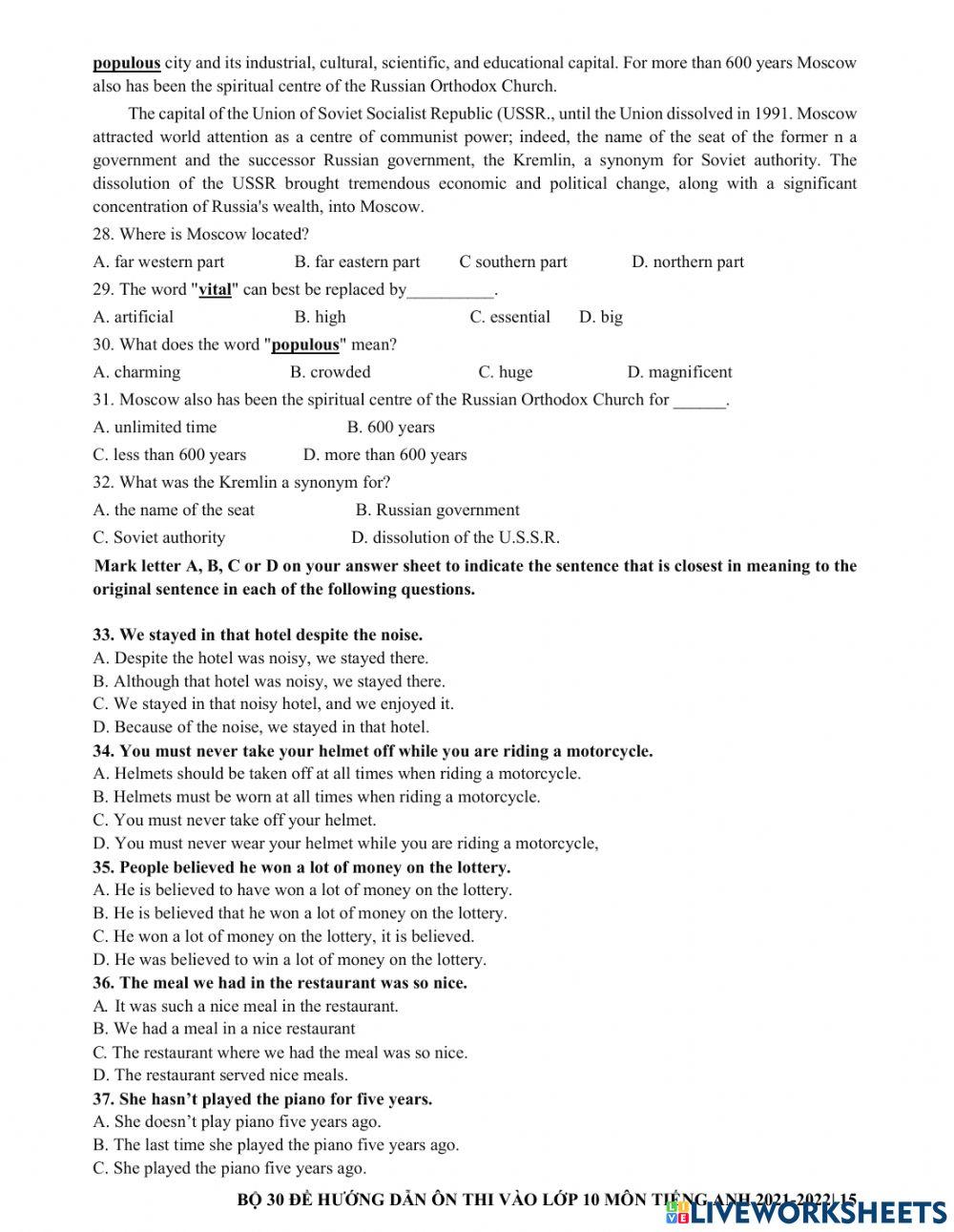 Ôn thi vào 10 - đê 4