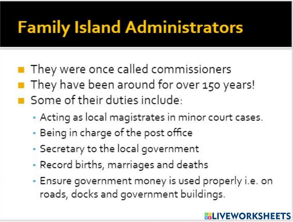 Family Island Adminstrator's Duties