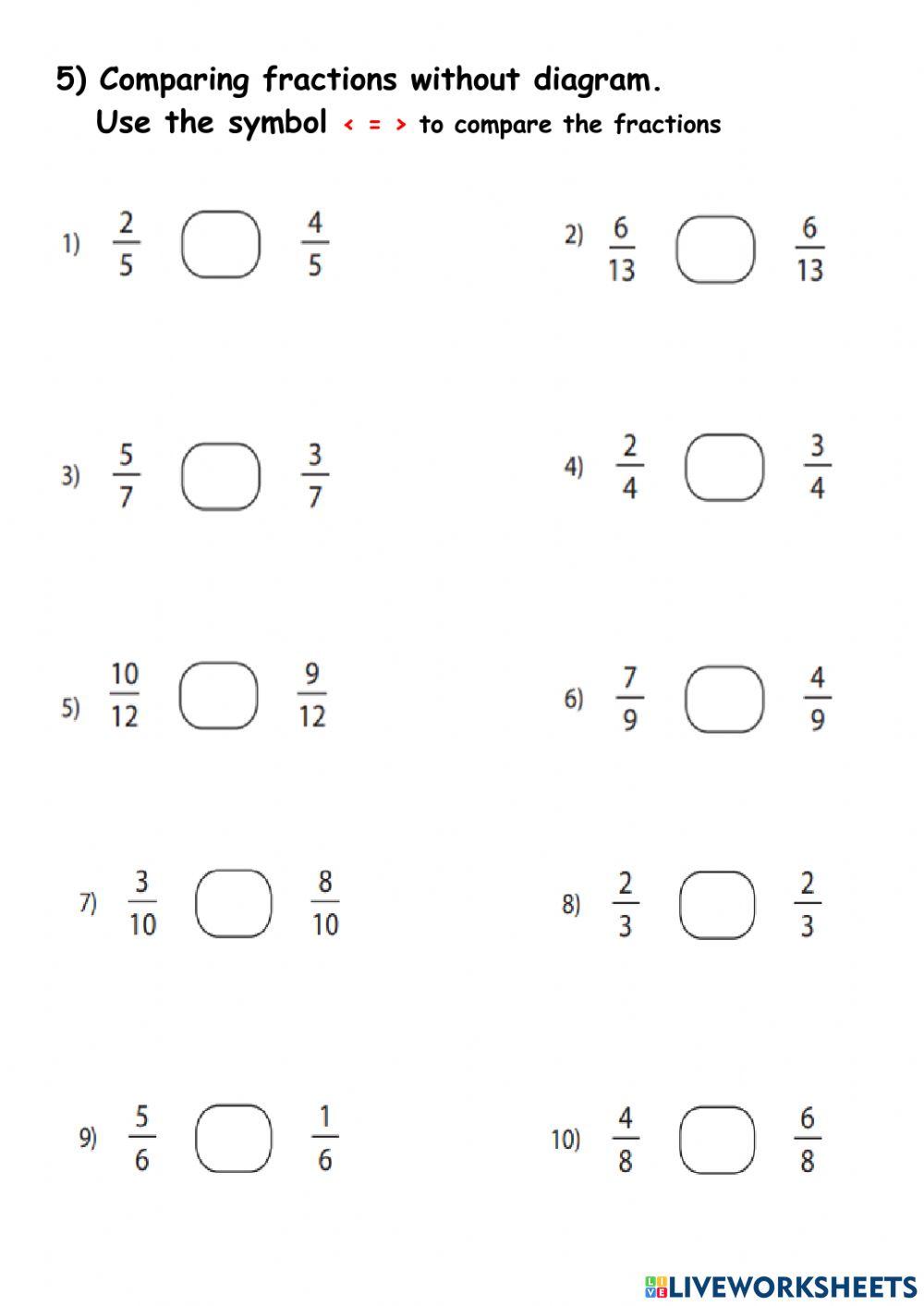 comparing and ordering like fractions