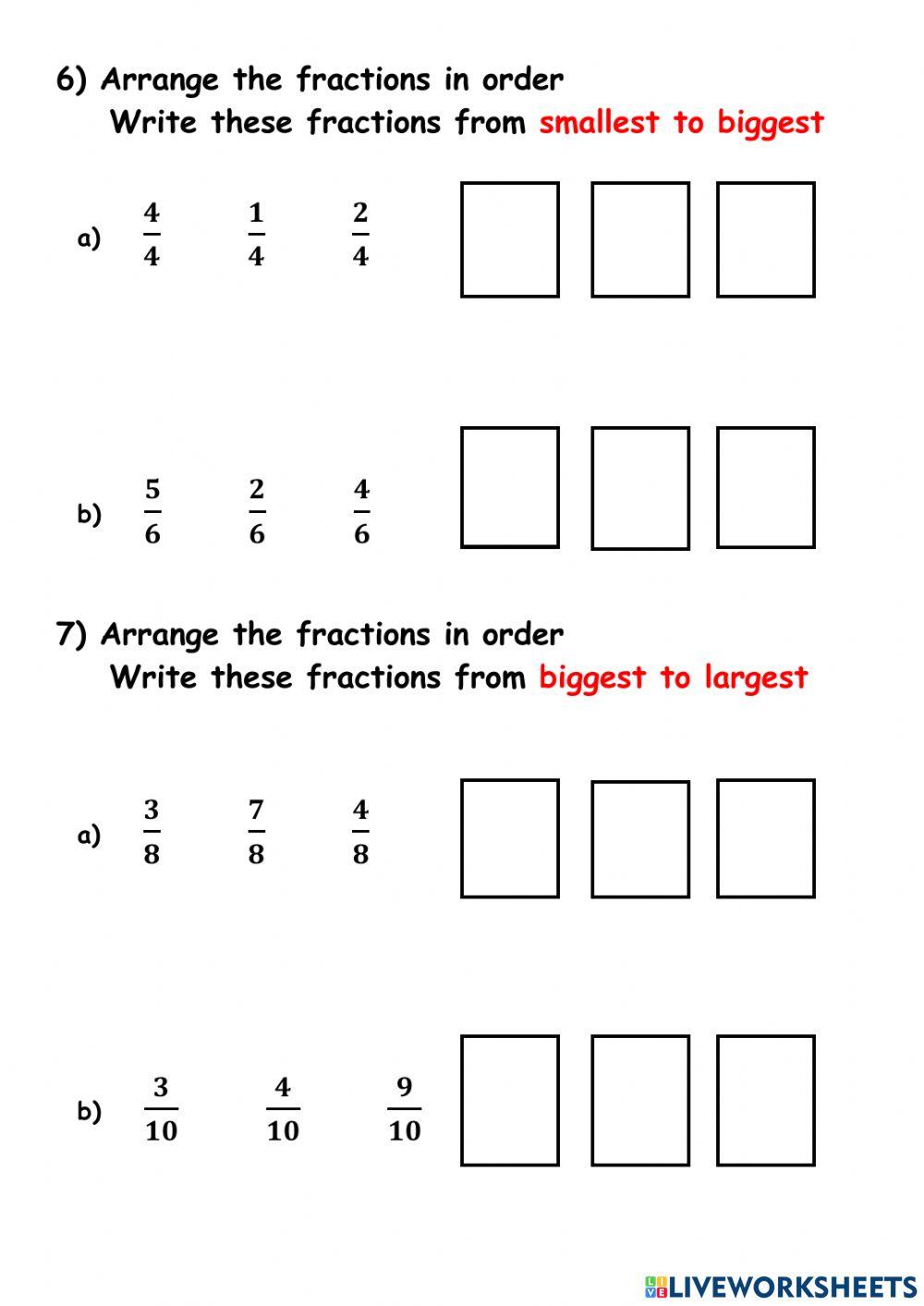 comparing and ordering like fractions