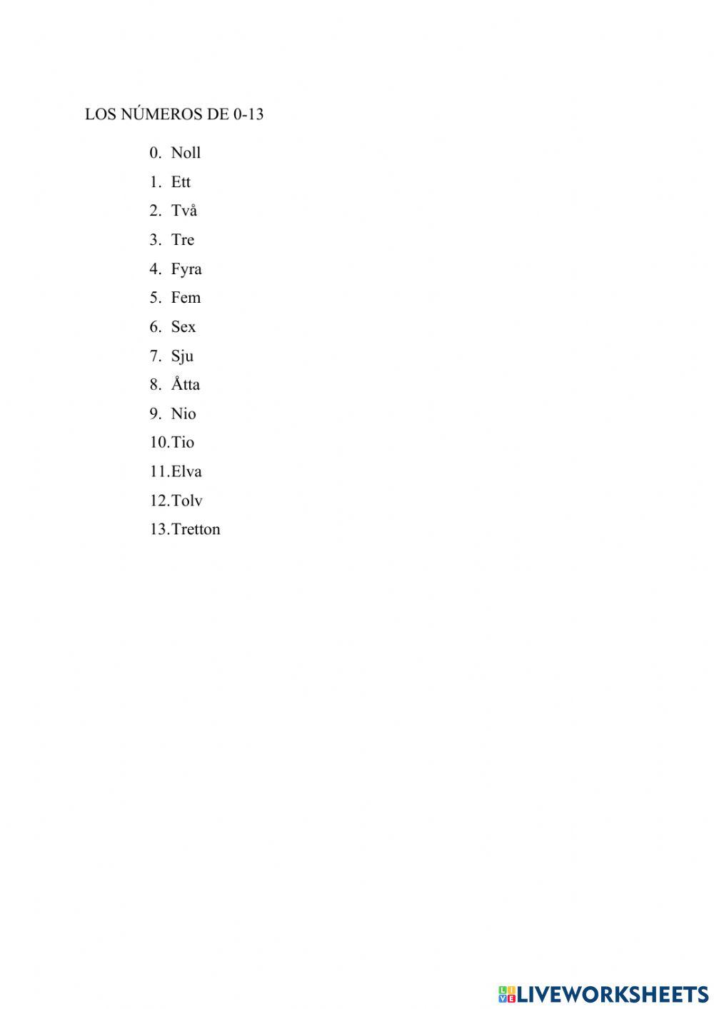 Números de 0-13