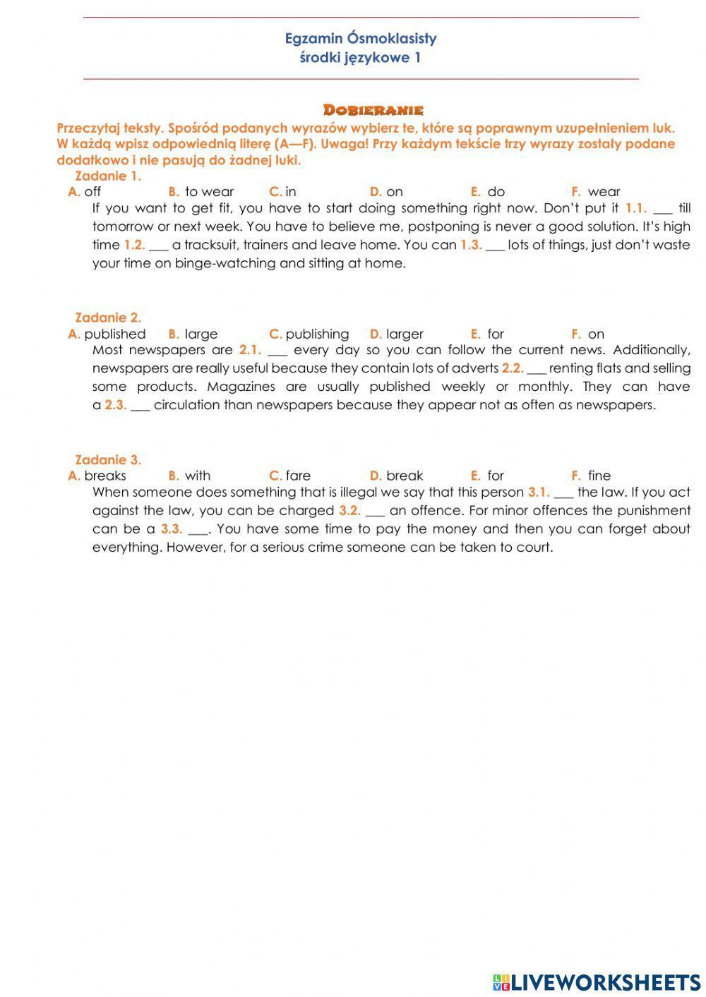 E8 Środki językowe - dobieranie 1