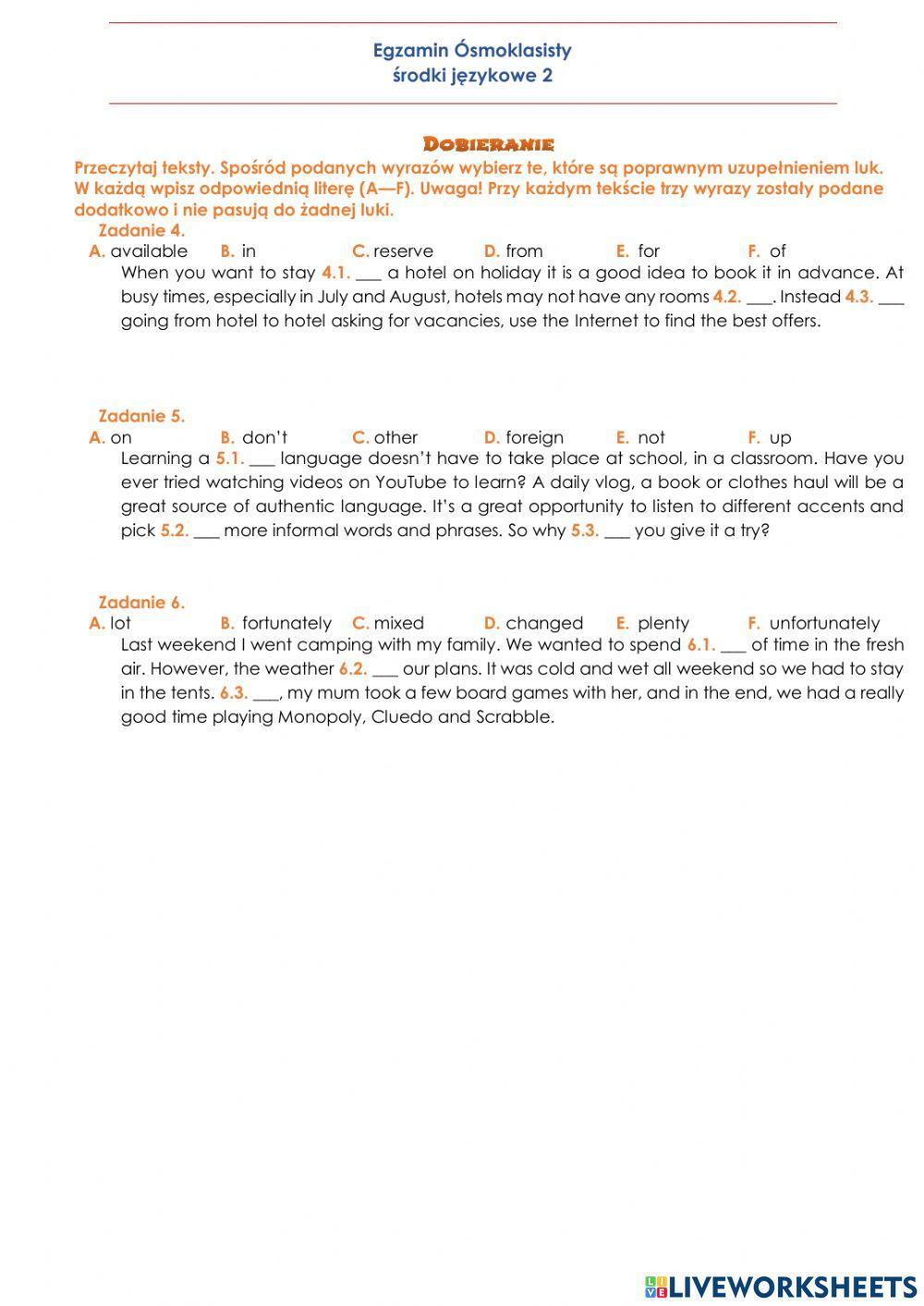 E8 Środki językowe - dobieranie 2