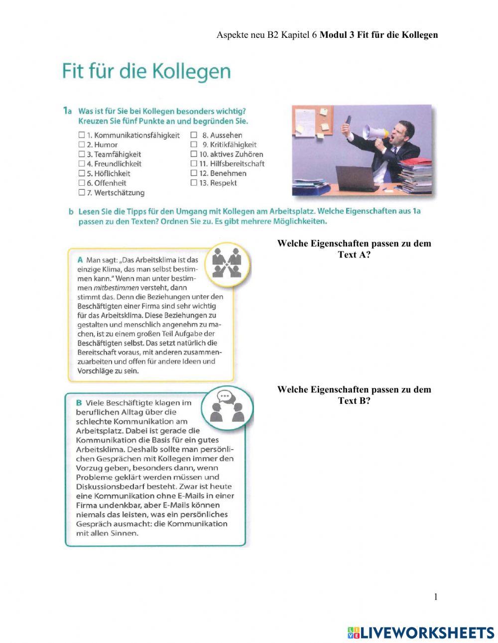 Aspekte Beruf B2 Arbeitsbuch Lösungen Pdf 4077929 | Aspekte neu B2 Kapitel 6 Modul 3 Fit für die