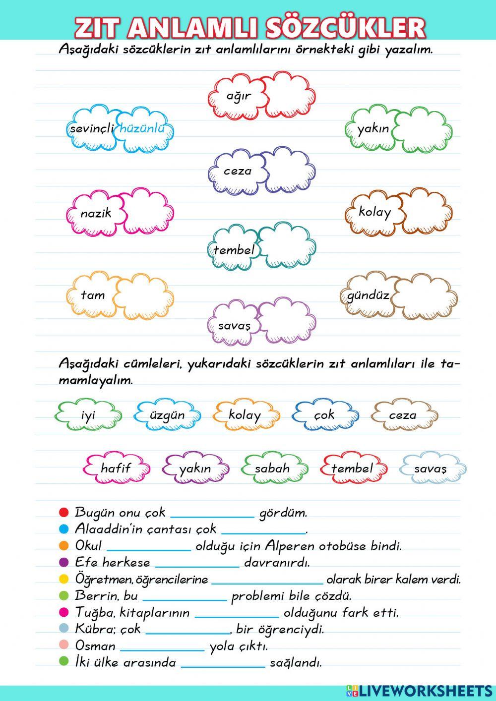 Zıt Anlamlı Sözcükler