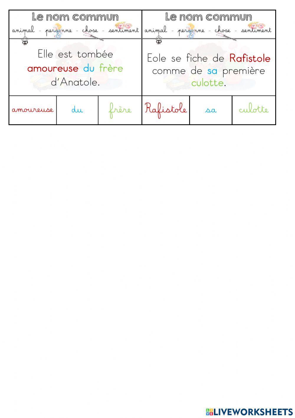 La sorcière amoureuse - Atelier 7 - Reconnaitre le nom commun