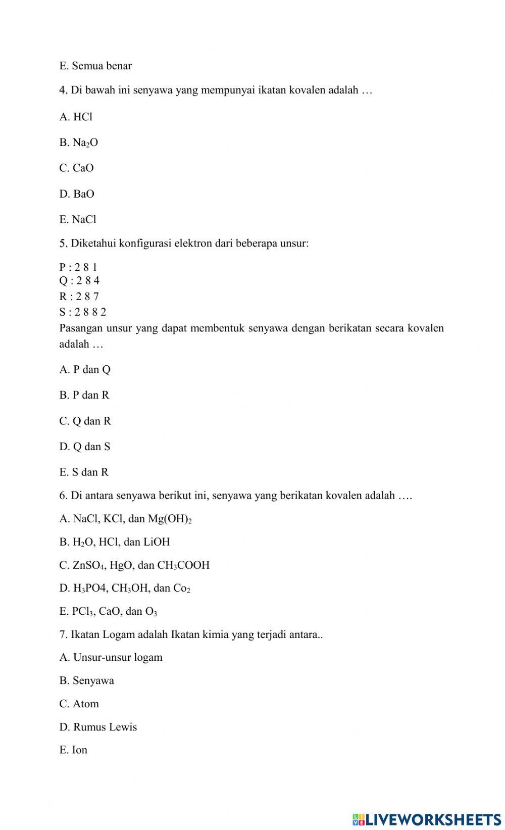 Soal Latihan Ikatan Kovalen