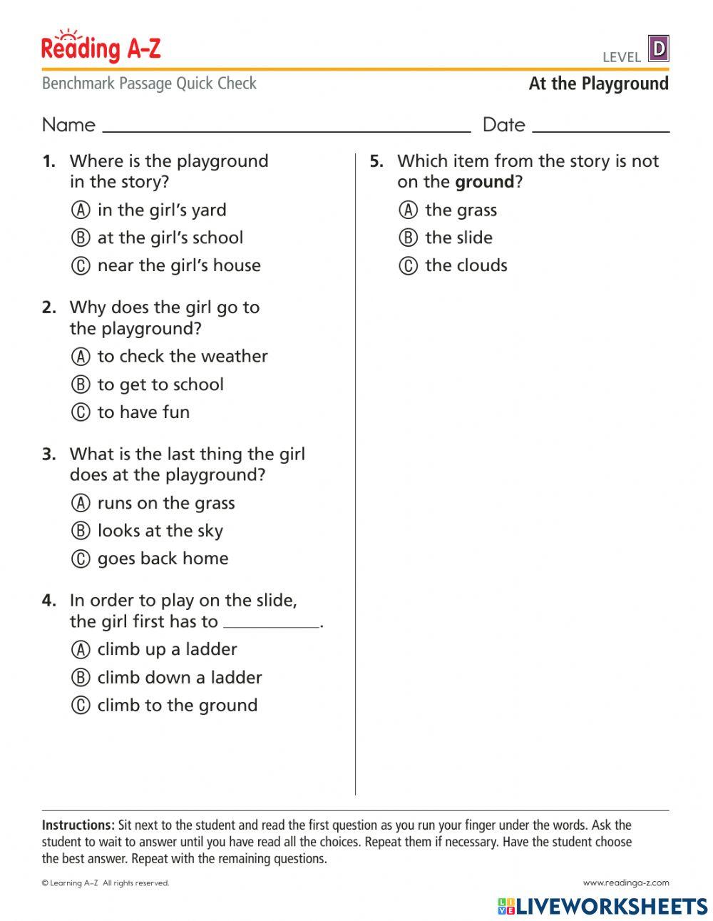 Comprehension quiz with interrogative pronouns