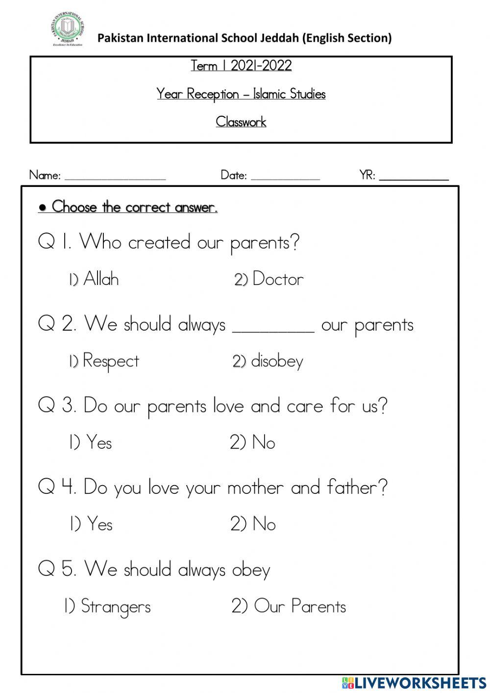 Islamic interactive worksheet for Nursery Live Worksheets Islamic interactive worksheet for Nursery Live Worksheets