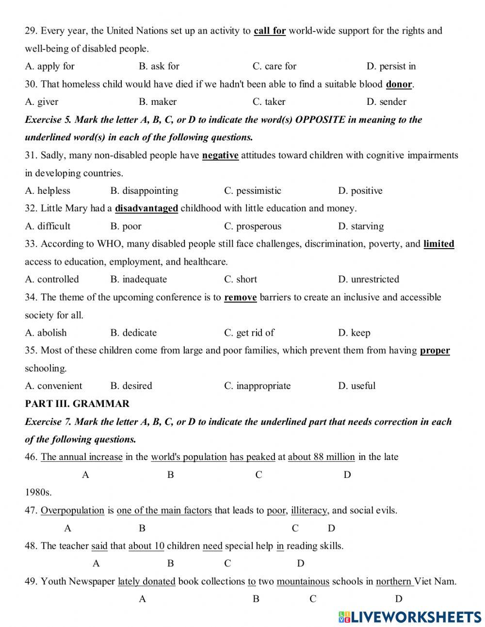Grade 11- Unit 4 - Practice test