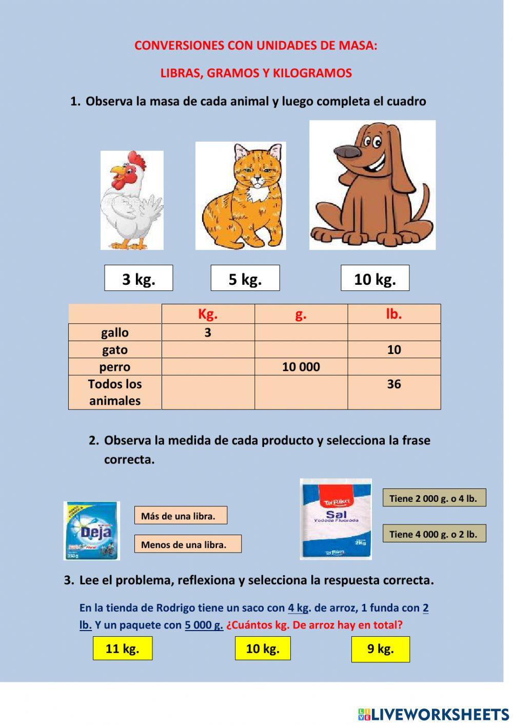 Conversiones con medidas de masa