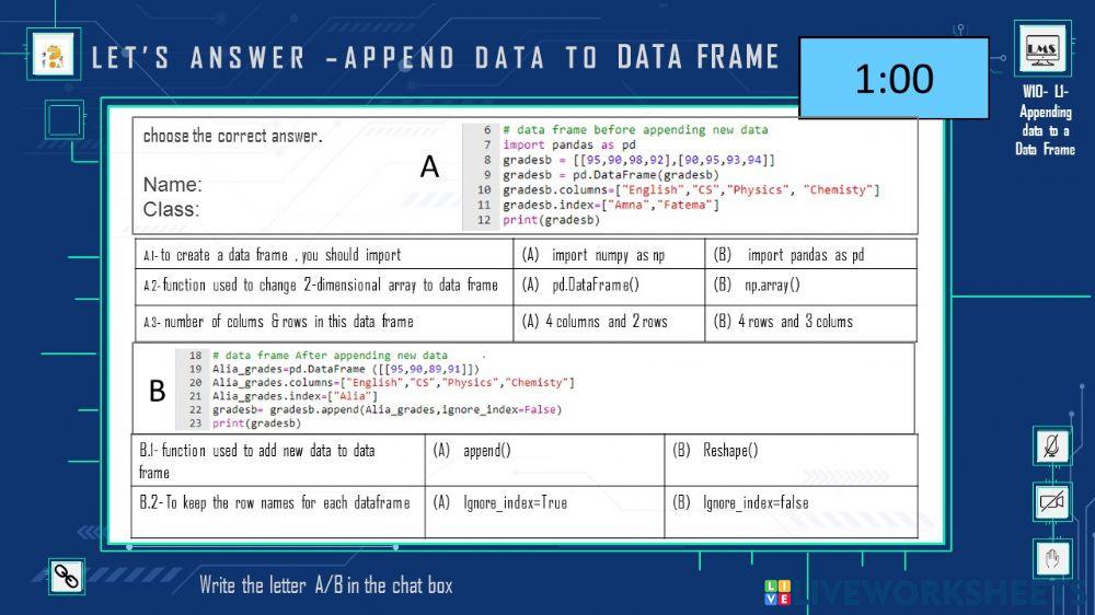 G9 w10 l1 append data frame online exercise for live worksheets