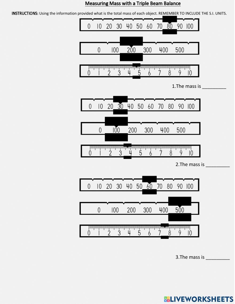 Calculating the mass of an object using the Triple Beam Balance worksheet | Live Worksheets calculating-the-mass-of-an-object-using-the-triple-beam-balance-worksheet-live-worksheets