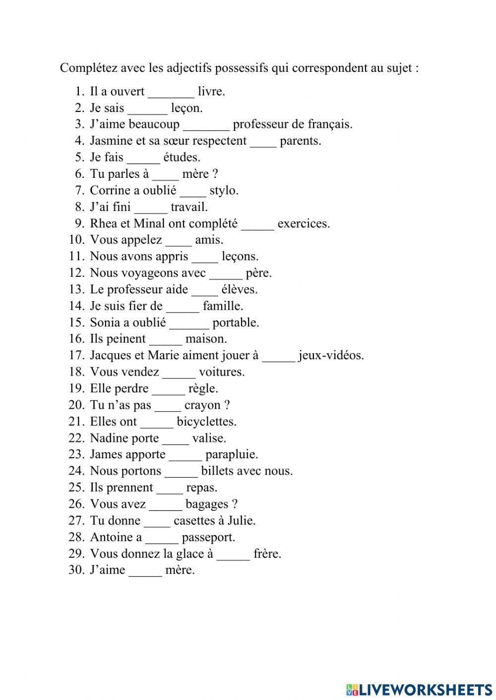 les adjectifs possessifs
