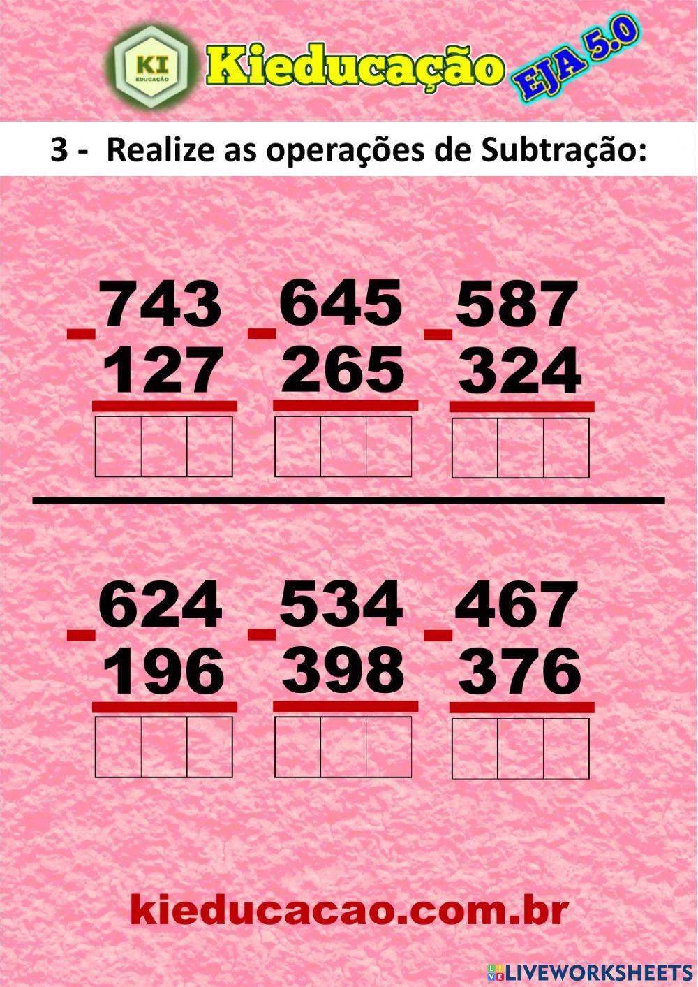 Operação Subtração 01 - EJA